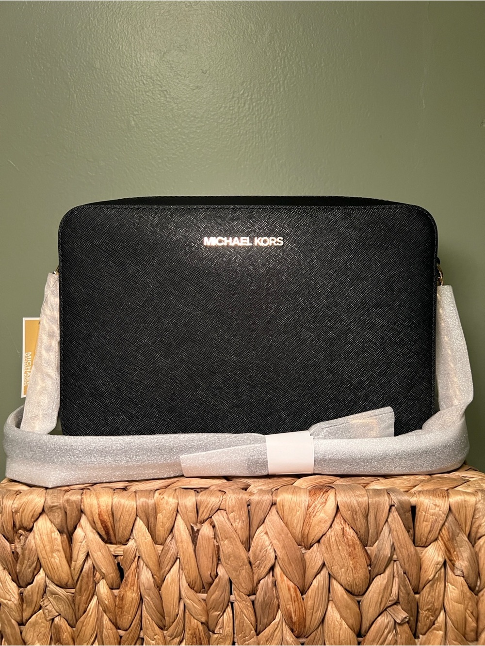 Michael Kors Black Crossbody Bag with Gold Logo